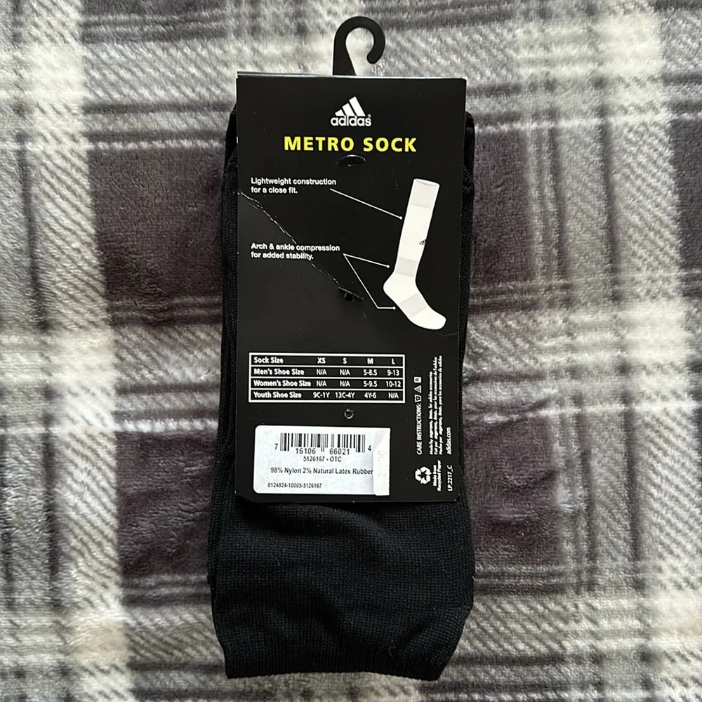 NWT Adidas Black Soccer Metro Socks Size Medium